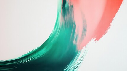Poster - Bold green and coral brush strokes create a striking contrast on a minimalist white canvas for modern art enthusiasts
