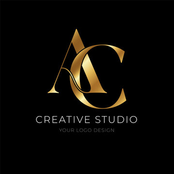 A & C initial logo design with gold color. A & C monogram for wedding