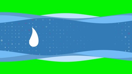 Poster - Animation of blue banner waves movement with white flame symbol on the left. On the background there are small white shapes. Seamless looped 4k animation on chroma key background