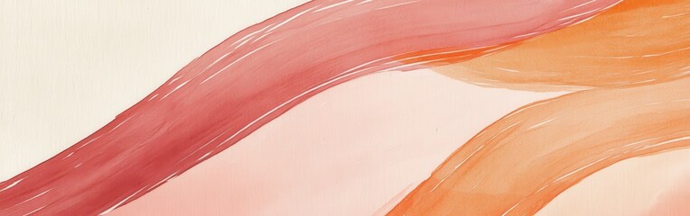 Poster - Faint amber and coral strokes creating a soft abstract background with gentle curves and layers of color