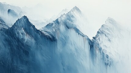 Aufkleber - Elegant pencil strokes capture the beauty of misty mountains with natural drip effects in a tranquil landscape