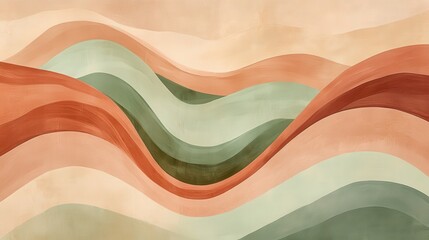 Aufkleber - Beautiful abstract wave forms in muted earth tones create a calming visual experience in a modern art style