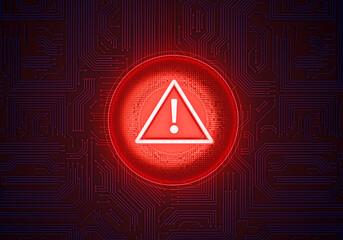 warning sign of digital risk: a luminous red warning sign in the shape of a circle with an exclamati