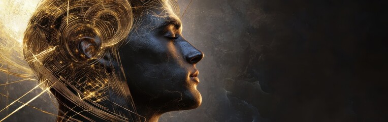 Aufkleber - Mystical profile of a man filled with ethereal light and energy in a dark surreal landscape