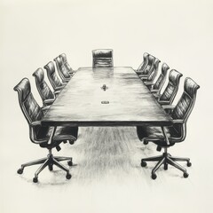 Aufkleber - Conference table poised for discussion with empty chairs ready for participants in a professional setting