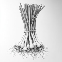 Poster - Clump of scallions with roots showing gathered from a garden in early morning