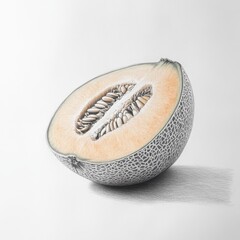 Poster - Cantaloupe melon halved to reveal its fresh, juicy interior and seeds on a plain background