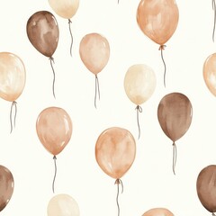 Poster - Calming watercolor doodles of beige and brown balloons floating against a light background