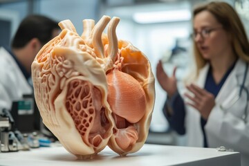 Poster - doctor explaining heart anatomy with 3d model in medical laboratory setting