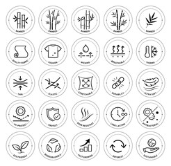 set icons for bamboo fabric, clothing. this icons shows main benefits of bamboo materials. vector el