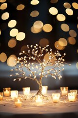 Wall Mural - A crystal-adorned Tree of Life centerpiece glowing under soft candlelight,Tree of Life Wedding Themes