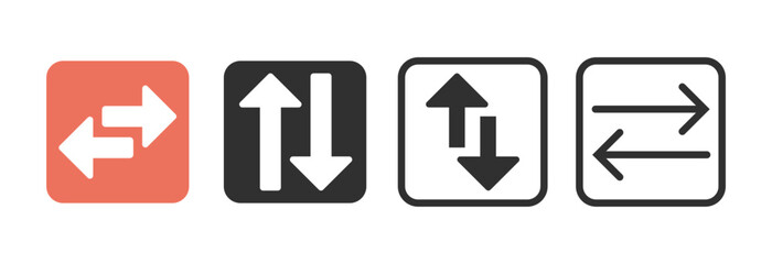 Poster - Change exchange sort order arrows icon set ui element graphic simple button, transfer swap filter sign, switch replace black white line art stroke outline web pictogram, reverse way symbol