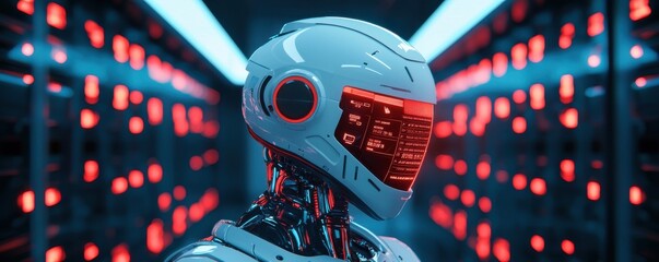 Poster - Futuristic robot displaying advanced technology in high-tech environment sci-fi concept close-up perspective