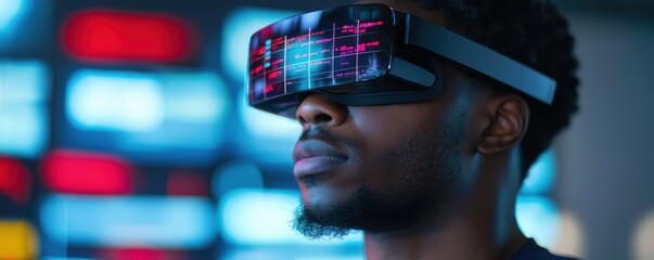 Poster - Virtual reality experience modern tech hub digital innovation futuristic environment close-up perspective
