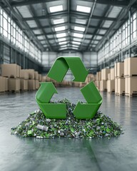 Poster - A circular economy concept illustrated through a futuristic recycling facility, zero-waste processing, automated sorting systems, clean industrial design, highly detailed rendering