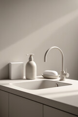 Poster - modern minimalistic bathroom sink with white decor and soft lighting in a stylish home setting