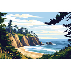 Wall Mural - pine trees coast illustration landscape vector