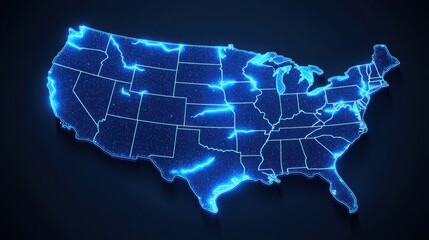 Poster - the united states with blue lights representing the advanced ai cloud infrastructure supporting tech