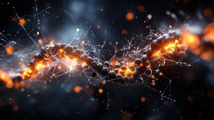 Fototapete - Illuminated 3D Render of a Glowing Chromosome with Energizing Particles in a Dynamic Digital Space