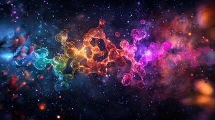 Poster - Vibrant Chromosome Representation in Metaphase Stage with Colorful Cosmic Background and Abstract Design Elements