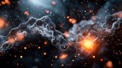 Poster - Detailed Microscopic Illustration of Chromosomes with Glowing Elements and Abstract Background
