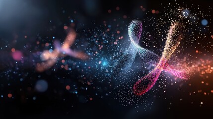 Poster - Futuristic Representation of Chromosomes in Cellular Environment with Vibrant Colors and Advanced Visual Effects
