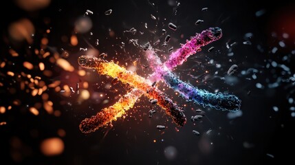 Poster - Futuristic Representation of Chromosomes in Cellular Context with Vibrant Colors and Dynamic Visual Elements