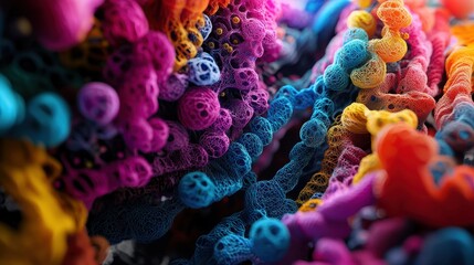 Poster - Highly Detailed Microscopic View of Colorful DNA Chromosomes in Complex Structural Arrangement