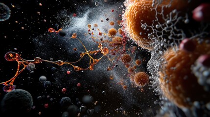 Poster - Highly Detailed Magnified Scene of Chromosomes Interacting in a Microscopic Environment