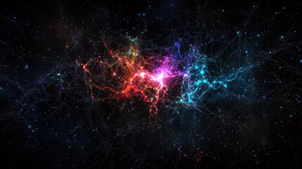 Poster - Luminous Representation of Interconnected Neurons in a Vibrant Cosmic Network of Colors and Light