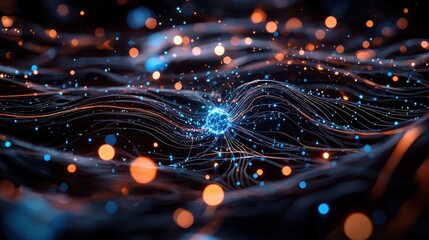 Poster - Mesmerizing 3D Visualization of Interconnected Neurons with Vibrant Colors and Dynamic Patterns