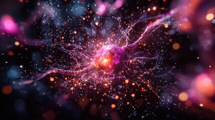 Poster - Microscopic Journey Through the Nervous System Highlighting Neurons and Synaptic Connections in Vibrant Detail