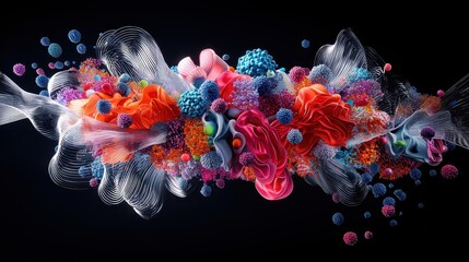 Poster - Stunning 3D Visualization of Probiotics and Digestion with Vibrant Colors and Dynamic Elements