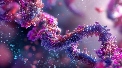 Poster - Vivid Close-Up of Chromosome Structure under Microscope with Bokeh Background and Bright Colors