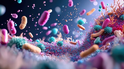 Poster - Artistic Microbiological Visualization of Gut Bacteria in a Vibrant Abstract Environment