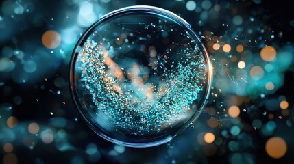Poster - Elegant Visualization of Chromosomes Under High Magnification with Glowing Particles in a Scientific Environment