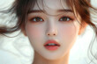 © Audrey - 美肌の若くて可愛いアジア女性モデルの美容ポートレート｜風で髪が靡いて柔らかい雰囲気の正面撮影