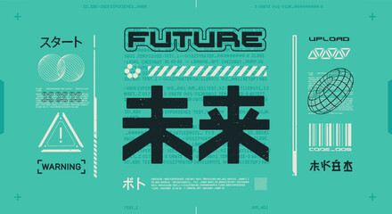futuristic digital elements in cyberpunk style for t-shirt print design. futuristic hud elements wit