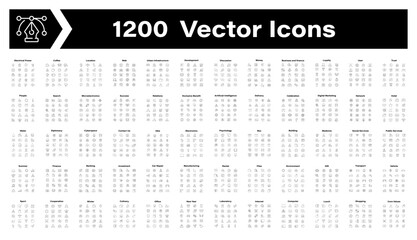 Poster - Thin line icons collection. Set of 1200 thin line vector icons. Editable stroke icon set. Line icons pack.