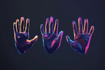 Poster - Colorful abstract representation of three hands demonstrating openness and creativity in digital art