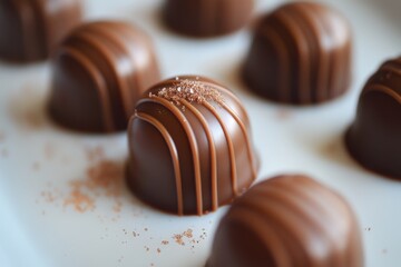 Aufkleber - Delightful chocolate confections with elegant designs arranged on a display surface