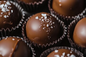 Poster - Decadent chocolate truffles with a sprinkle of sea salt on a dark background