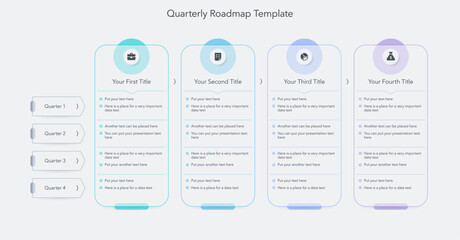 Aufkleber - Modern infographic digram for quarterly roadmap with four sections. Flat design for website or data presentation.