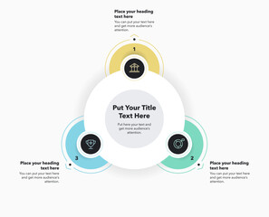 Aufkleber - Circular process diagram with three colorful options. Modern infographic design with numbers and minimalistic icons for website or data presentation.