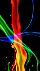 Wall Mural - vibrant neon paint drops, glowing streaks on black background, element, luminous