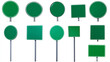 © Digital Ai Concept - Neatly arranged and isolated, these blank green signs—stop, yield, directional—await instructions, their simplicity emphasizing function and clarity.