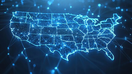 Poster - United states map featuring network of connected lines indicating communication and reporting regions for data analysis