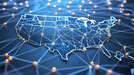 Poster - Map of the united states displaying strategic points for blockchain audit systems and digital innovations