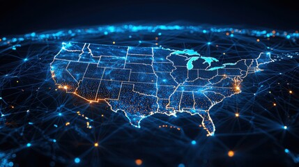 Poster - Detailed geographic map of the united states emphasizing blockchain banking innovation and financial growth potential