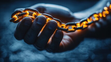 Poster - A person holding a chain symbolizing connection and security in the blockchain banking innovation landscape